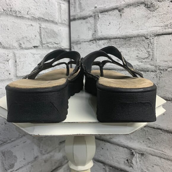 Cache Creek Chunky Black Faux Leather Slip On Thong Casual Comfort Sandals - Picture 5 of 8